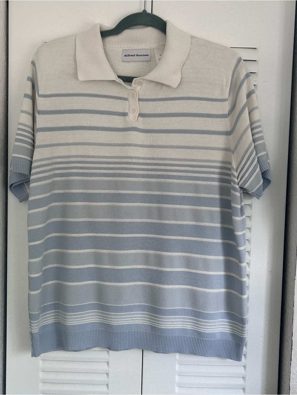 Alfred Dunner Cream Knit Polo with Light Blue Stripe